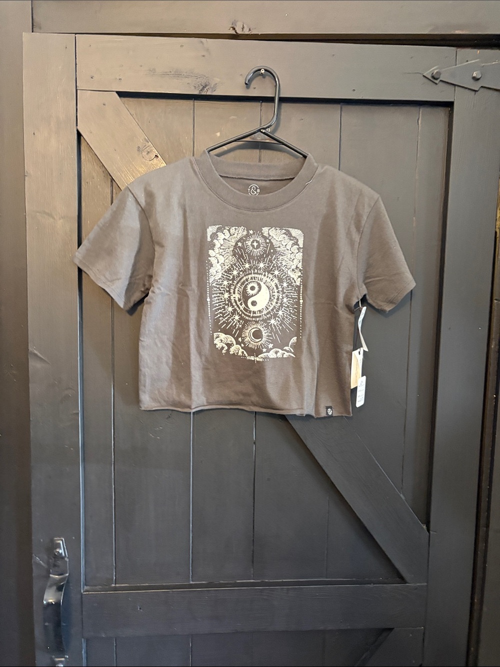 Treasure & Bond Brown Graphic Yin Yang Crop Tee